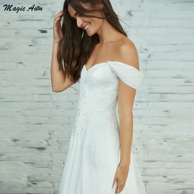 Magic Awn 2021 Off The Shoulder abiti Da Sposa Appliques di pizzo Bohemian Beach A-Line abiti Mariage Abito Da Sposa personalizzato