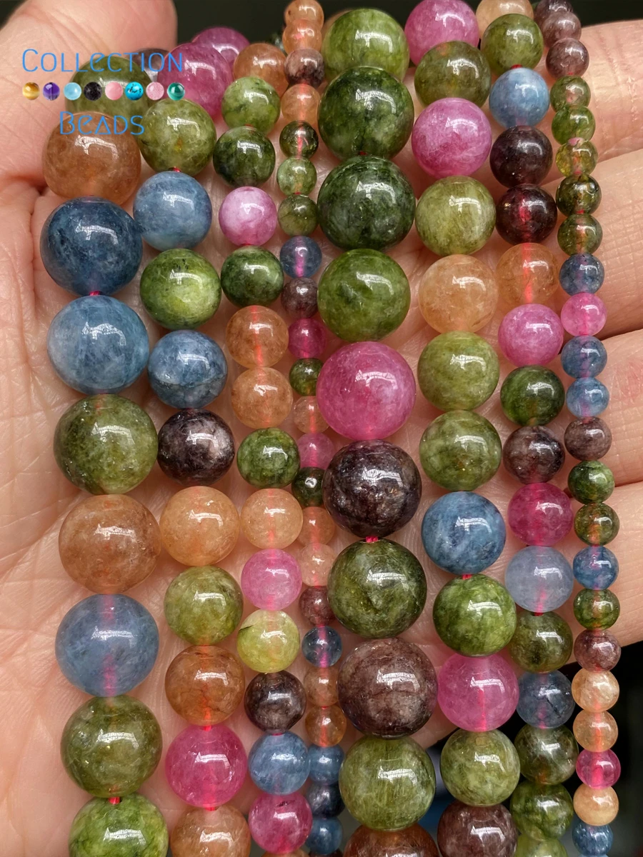 Natural Stone Colorful Tourmaline Jades Tiger Eye Loose Round Beads For Jewelry Making 4-10mm Diy Bracelets Accessories 15\