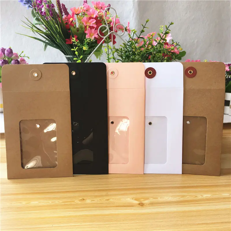 24pcs/Lot Various Color Kraft Paper Square Envelope Sealing Bags With Transparent PVC Window Cardboard Paper Bags With Strings