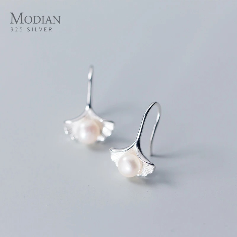 Modian nouvelle vente réel 925 en argent Sterling coquille perle boucles d'oreilles classique élégant charme balancent oreille pour les femmes bijoux fins cadeau