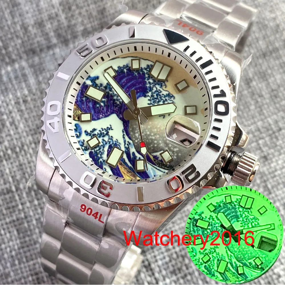 40mm Luminous Kanagawa Surfing Dial Ceramic Bezel NH35A Automatic 20atm Diving Men\'s Watch