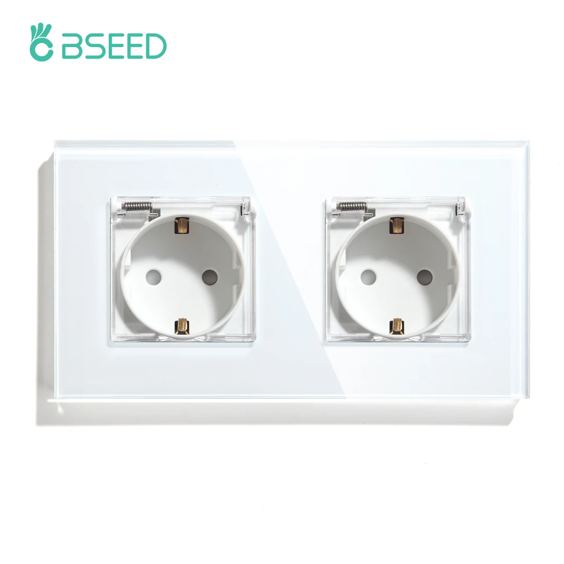 

BSEED Waterproof EU Standard Wall Socket Double Crystal Mirror Glass Panel Electrical Outlet Plug White Black Golden 110V 250V