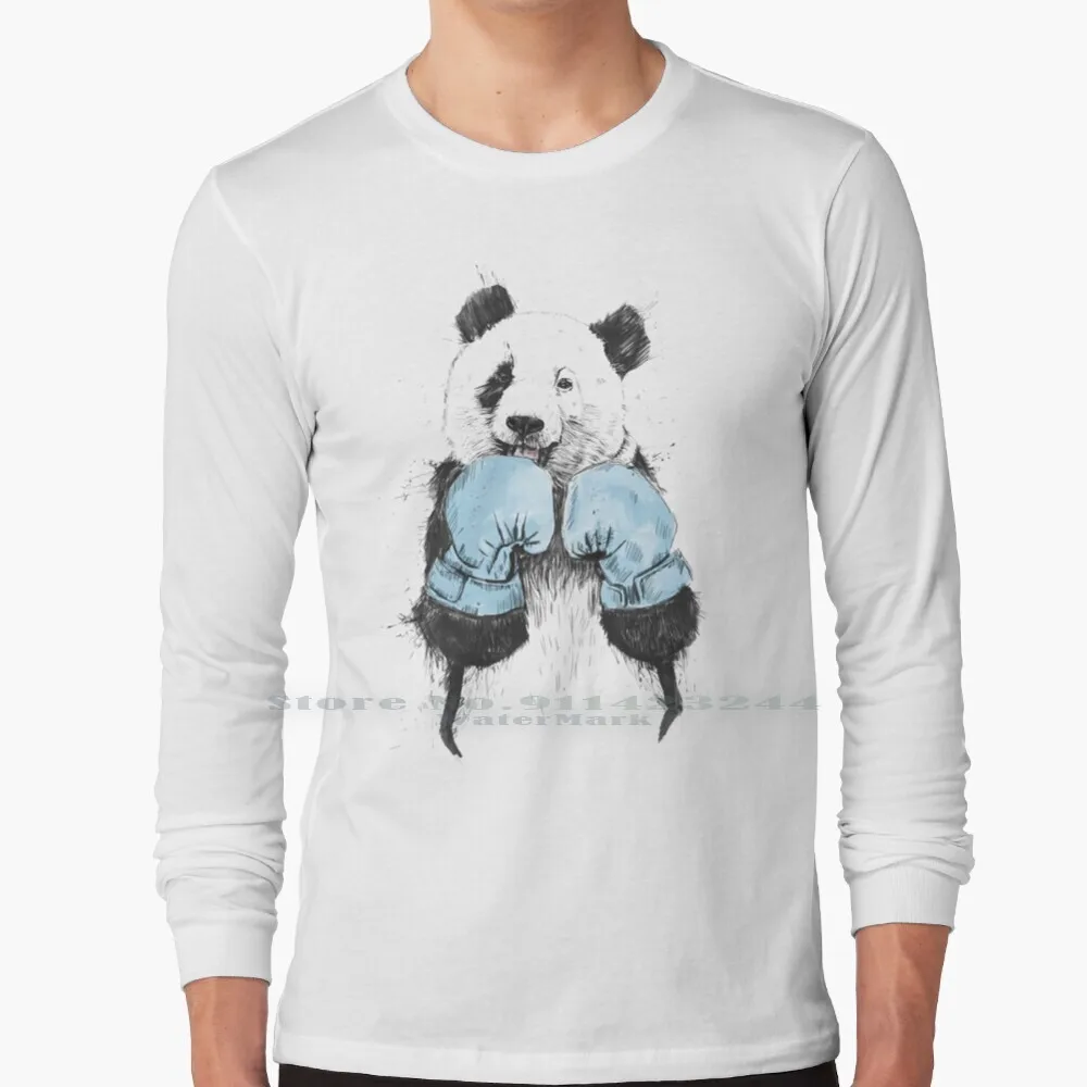 The Winner 100% Cotton Long Sleeve T Shirt Animal Sport Boxing Gloves Humor Funny Cute Bear Balazs Solti Illustration