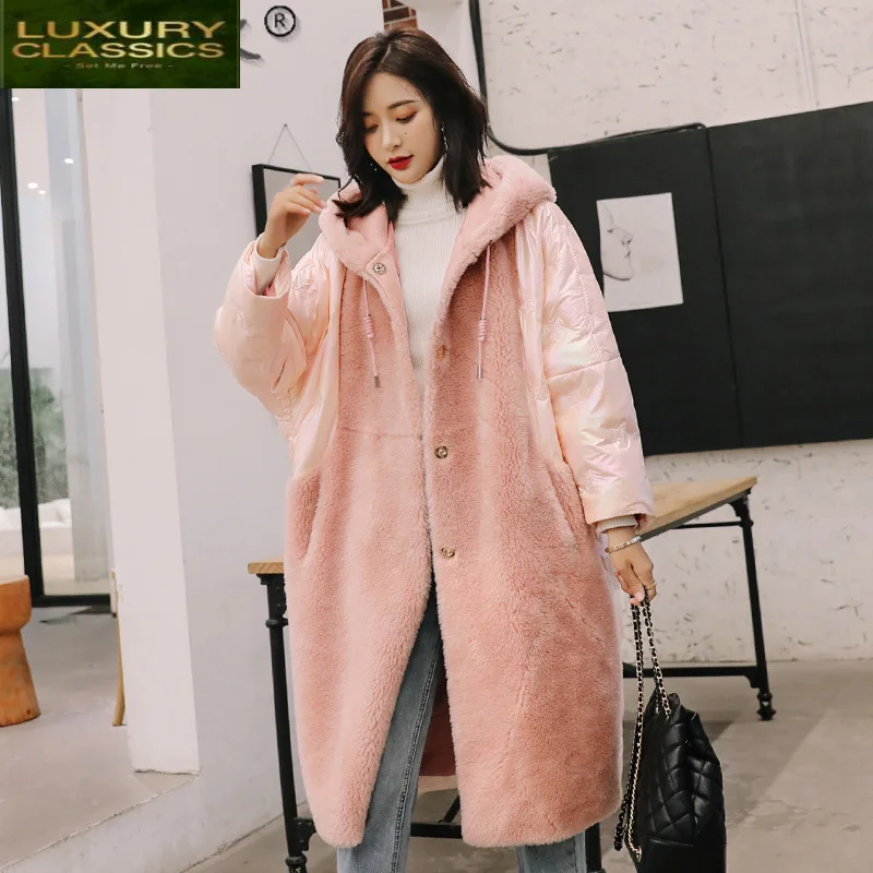 Long Real Fur Coat Female 100% Wool Jacket woman Winter Clothes Women Warm Hooded Down Jackets Korean 2021 Ropa De Mujer