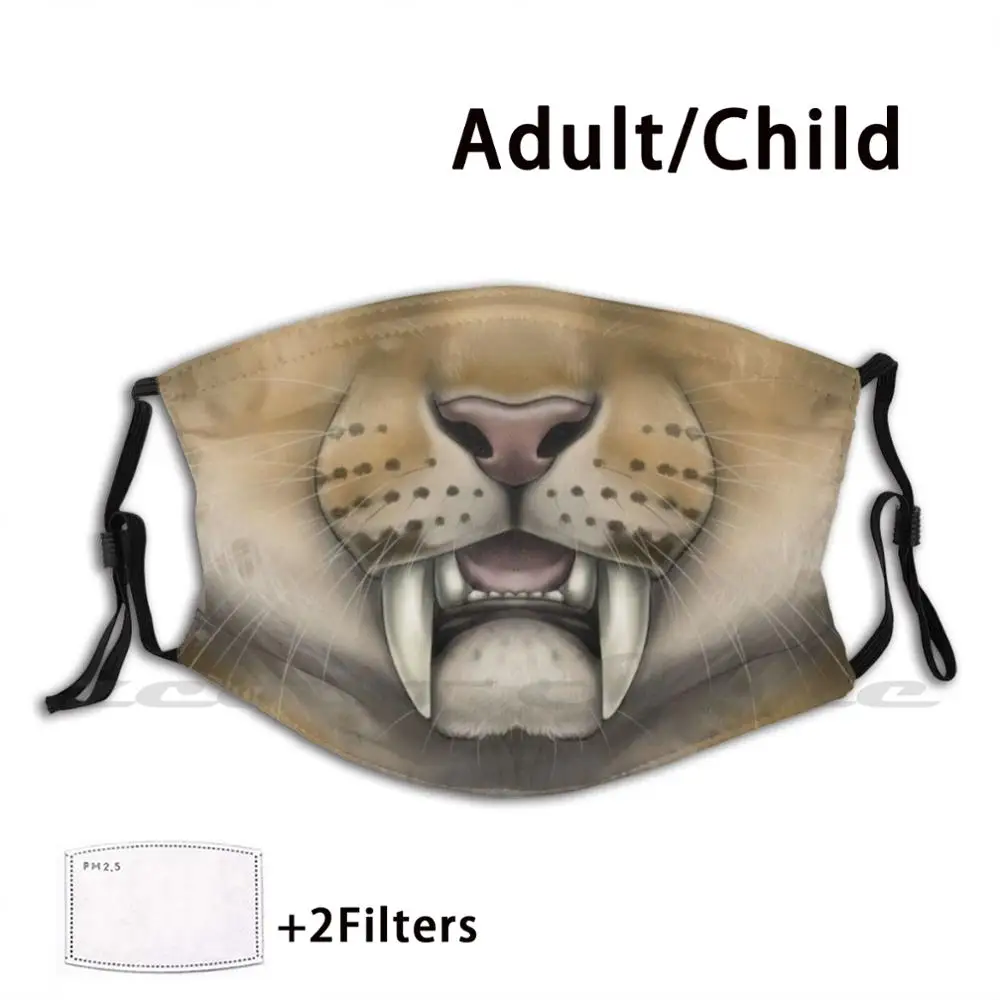 Smilodon Face Custom Pattern filtro lavabile Pm2.5 maschera per bambini per adulti Smilodon Sabertooth Sabretooth Tiger Cat Feline stival