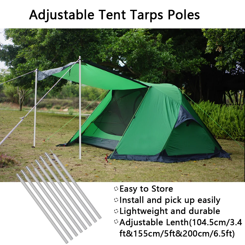 Adjustable Tarp Poles Aluminum Awning Support Pole with Storage Bag Lightweight Support Rods for Camping Awning Rod Holder