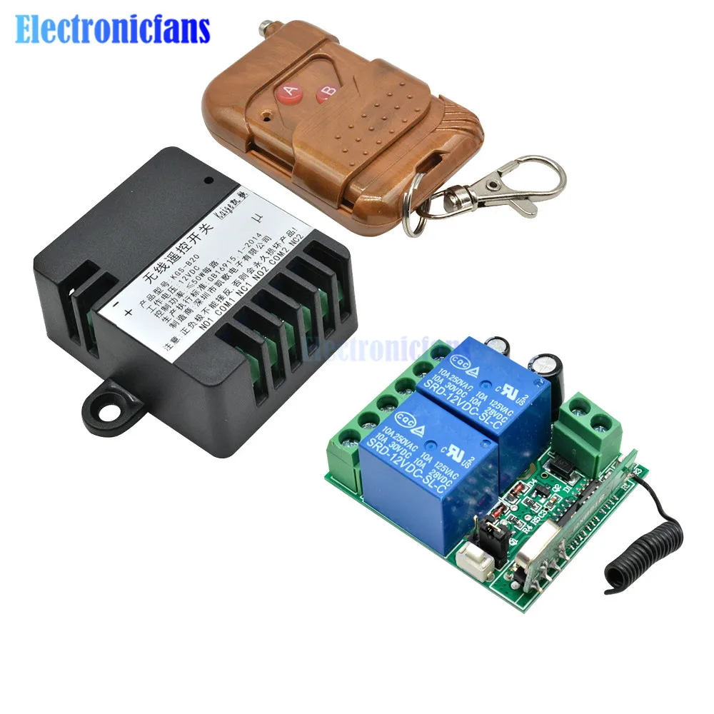 DC 12V Wireless RF Remote Control Switch Transmitter+ Receiver 2 Channel Relay Switch Module 315MHz 433MHz 2 Way Relays