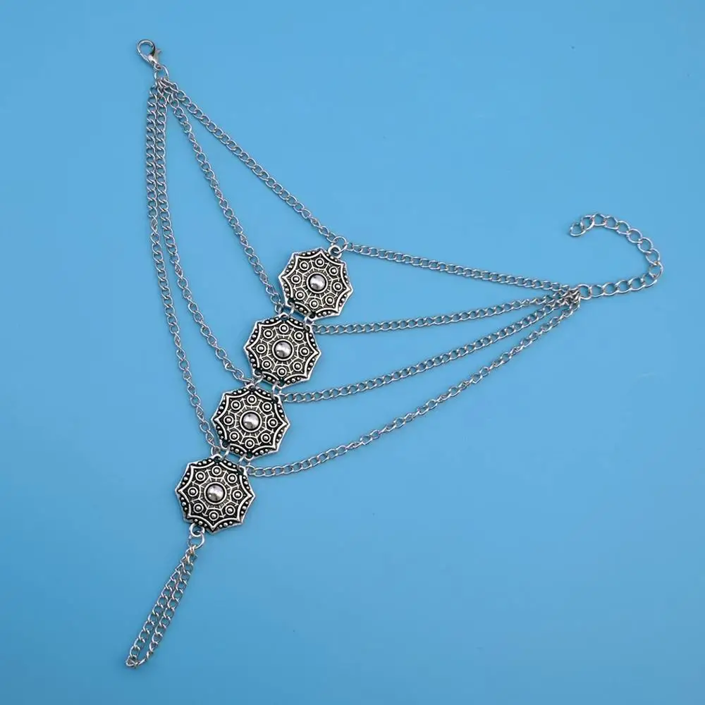 بوهو العرقية خمر الفضة القيل والقال نمط منحوتة زهرة قلادة سوار الغجر القبلية أساور سحرية اليد مجوهرات فام الهندي