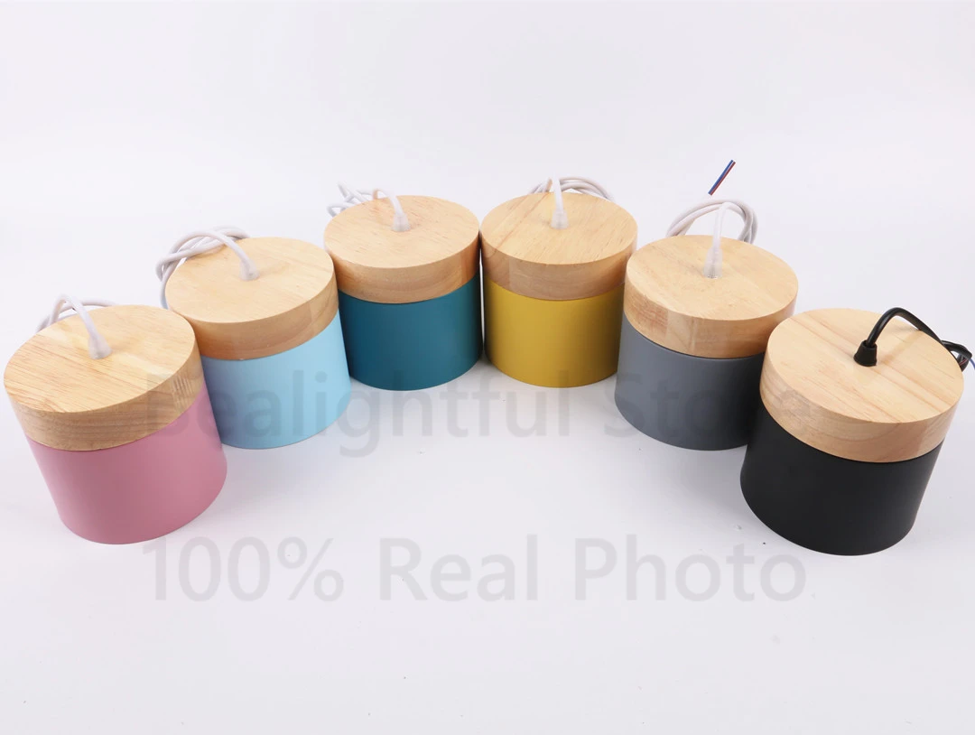 Modern Led Pendant Light Fixture With Wood Iron Dining Room Cafe Restaurant Nordic Indoor Wooden Cylinder Hanging Lamp Homedeco image 2