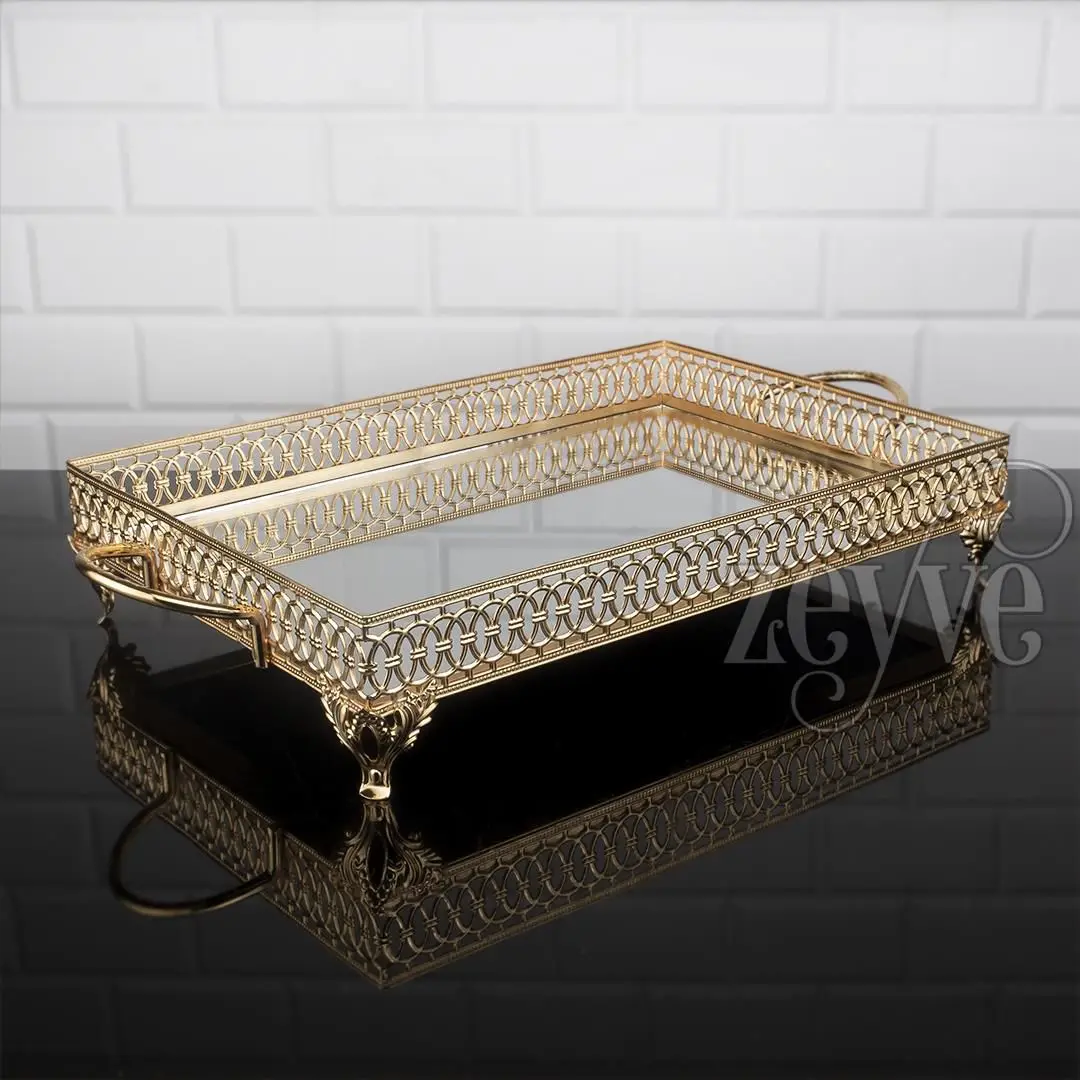 

DOLBOVI Lulu Patterned Rectangle Medium Size Mirrored tray Silver Color tray поднос plateau de service