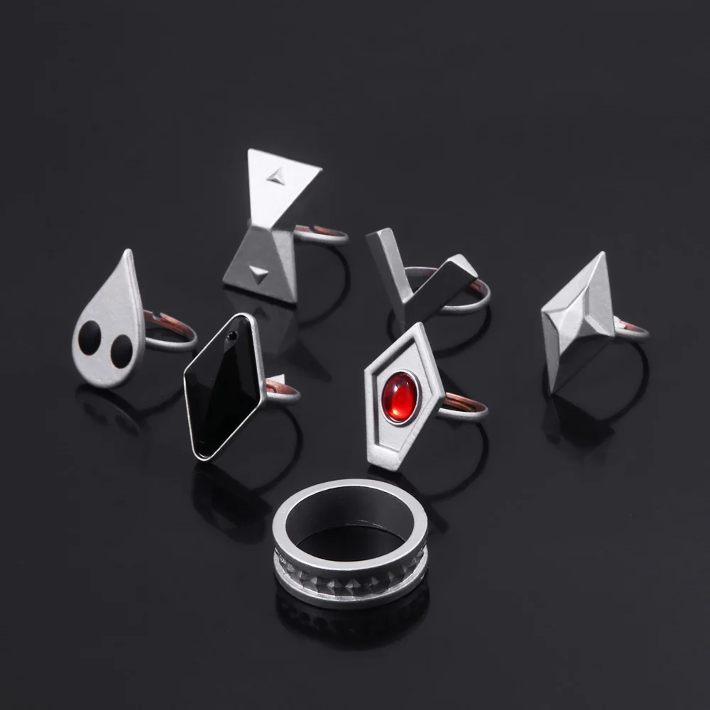 A Set Genshin Impact Hutao Cosplay Rings Game Characters Same Adjustable Metal Ring For Men Women Props Jewelry 7pcs With Box