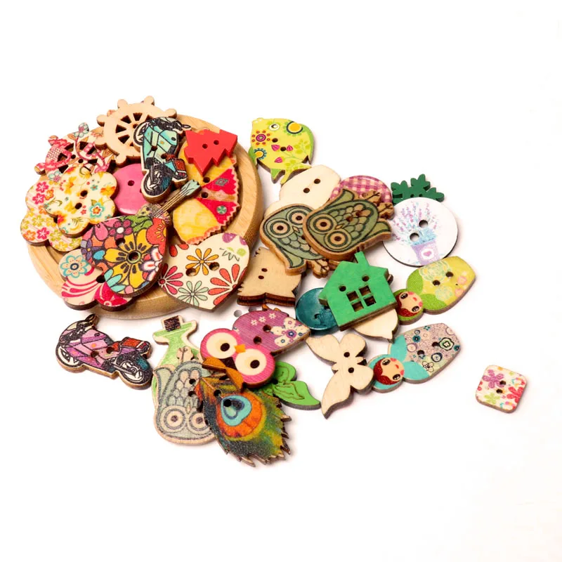 Button fashion Random mix Painting Wooden Buttons For Crafts Scrapbooking Sewing Clothes Button DIY Apparel Supplies