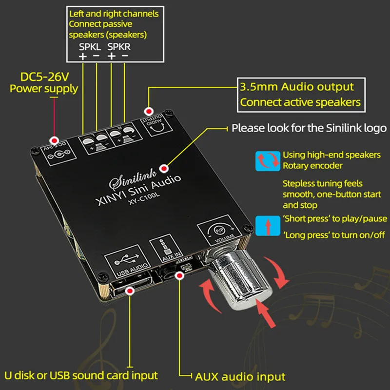 2*100W Bluetooth 5.0 scheda amplificatore di potenza digitale classe D altoparlante AUX 2.0 CH Stereo Home Music modulo Wireless amplificatore Audio