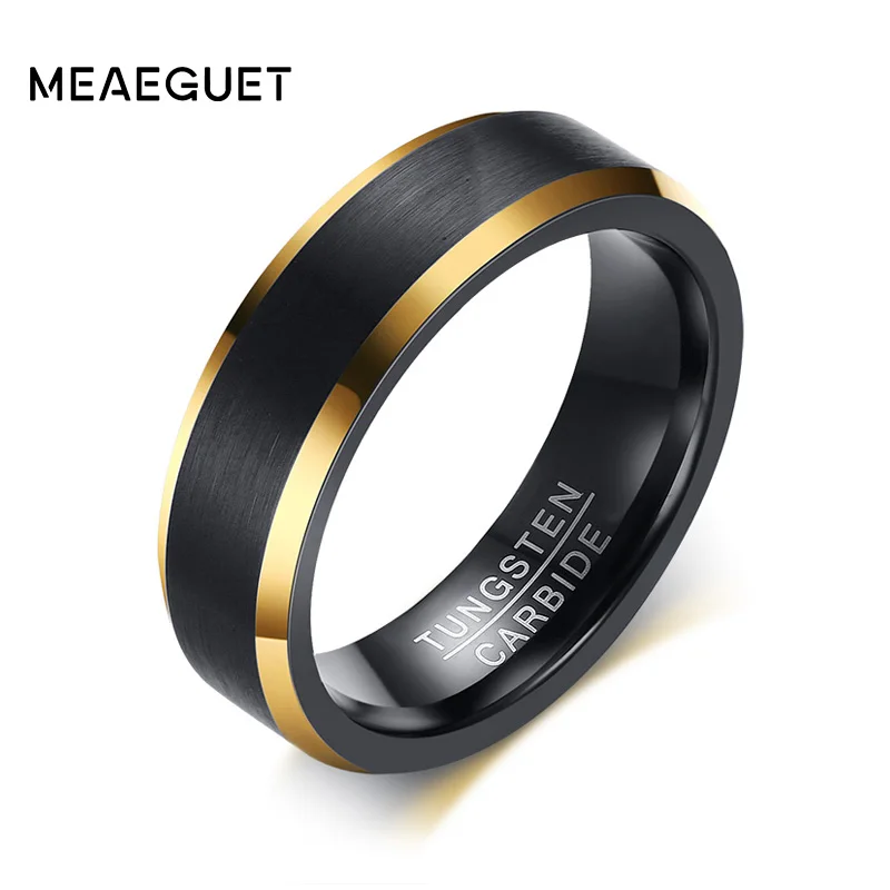 Meaeguet czarny złoty kolor wolframu pierścień mężczyźni węglika obrączki biżuteria matowy szczotkowanego Wedding Anillos Band rozmiar amerykański 8 do 12