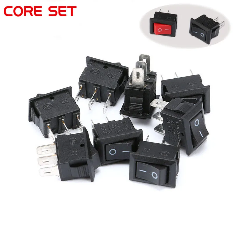 10 sztuk 3 Pin 2 Pin 3A 250V 10*15mm czarny guzik Rocker przełącznik ON OFF AC 10X15 mini drążek przełączniki zasilania
