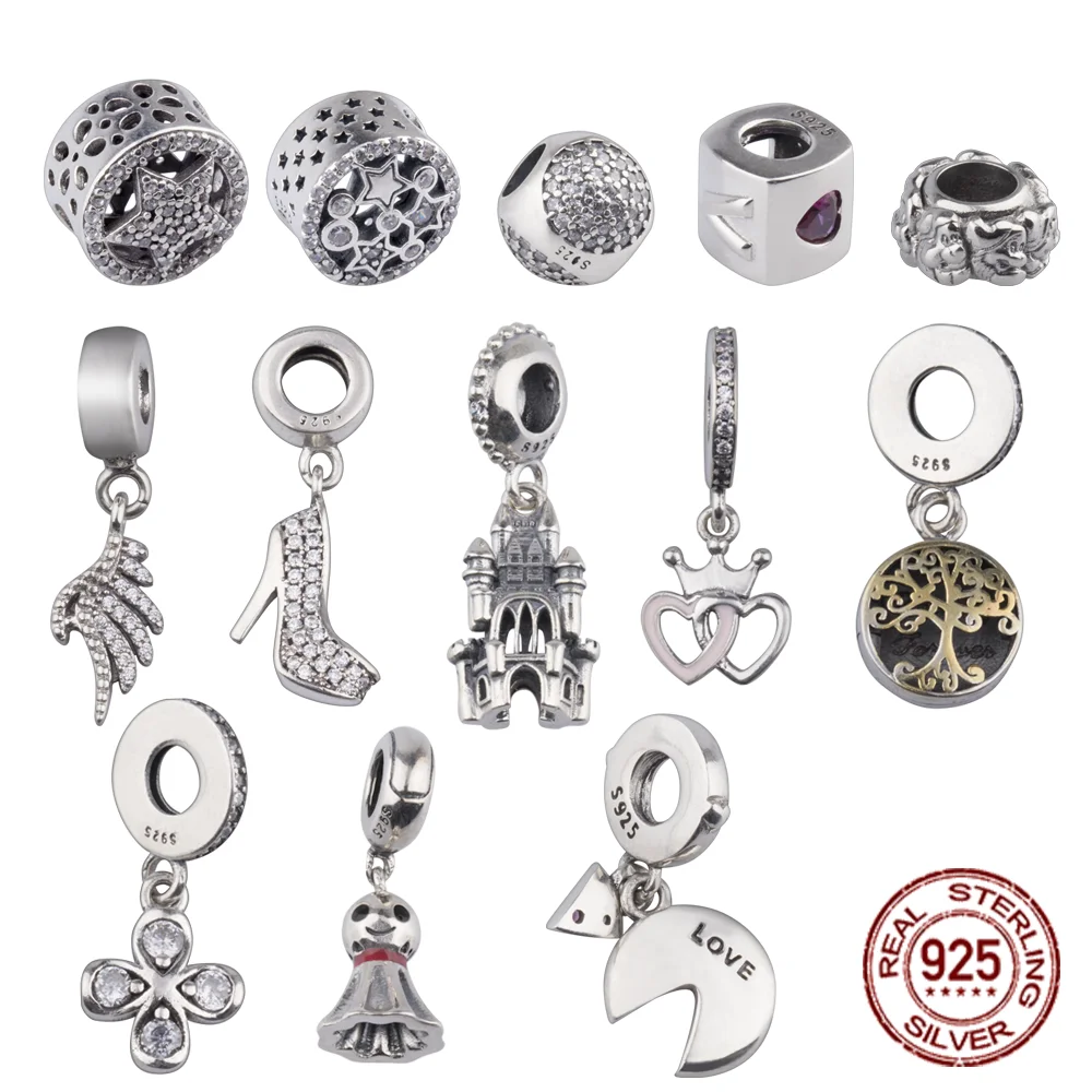 100% S925 Silver Pentagram Bracelet, Tree of Life Pendant, High Heel Pendant, Love Pendant