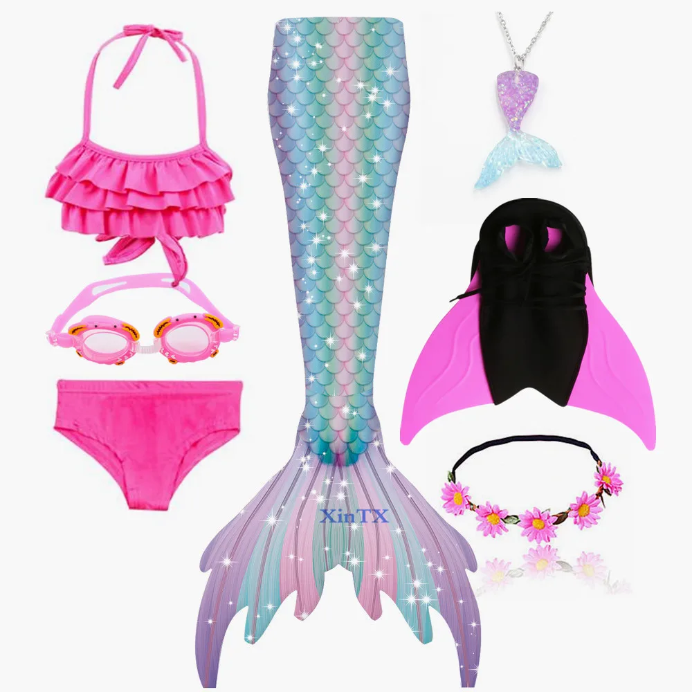 New Arrival Girls Mermaid Tails With Monofin Kids Beautiful Bikini Swimwear Summer Mermaid Princess Dress Set Bathing Suit