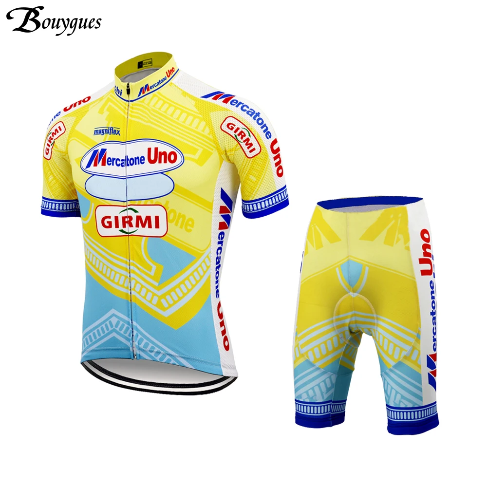 

New Summer Retro cycling jersey set yellow ropa ciclismo hombre Top quality cycling clothing gel pad MTB jersey Mercatone UNO