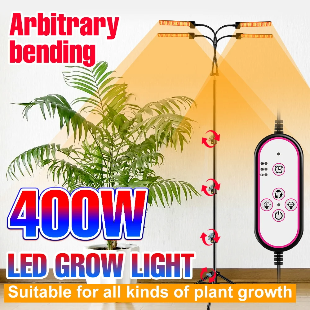 LED Grow Light Full Spectrum Plant Lamp 300W 400W LED Timing Dimming Growth Lamp For Indoor Flower Phyto Lamp With Tripod Stand