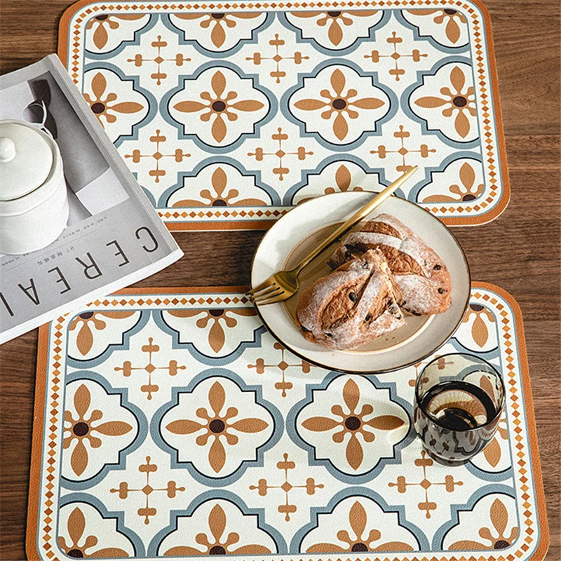 Retro Light luxury Leather Table Mat Home Kitchen Decoration Romantic Western Food Mat Heat insulation mat home bowl mat cup mat