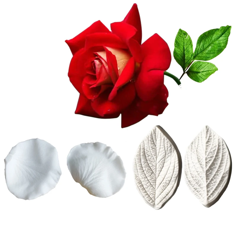 2 Styles Large Rose & Leaf Veiner Silicone Mold Cake Decorating Tools Chocolate Gumpaste Clay Weeding ,Sugarcraft Moulds CS411