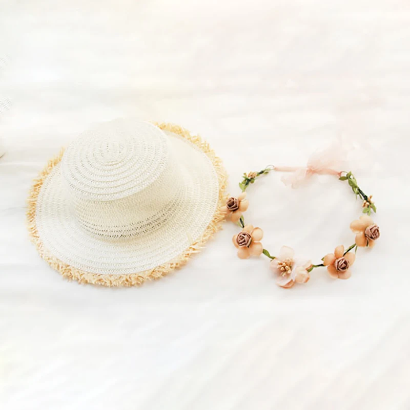 Parent-child sun hat big brim hat brim beach hat handmade flower straw hat girl sun hat summer hat female tide wide brim hat cap