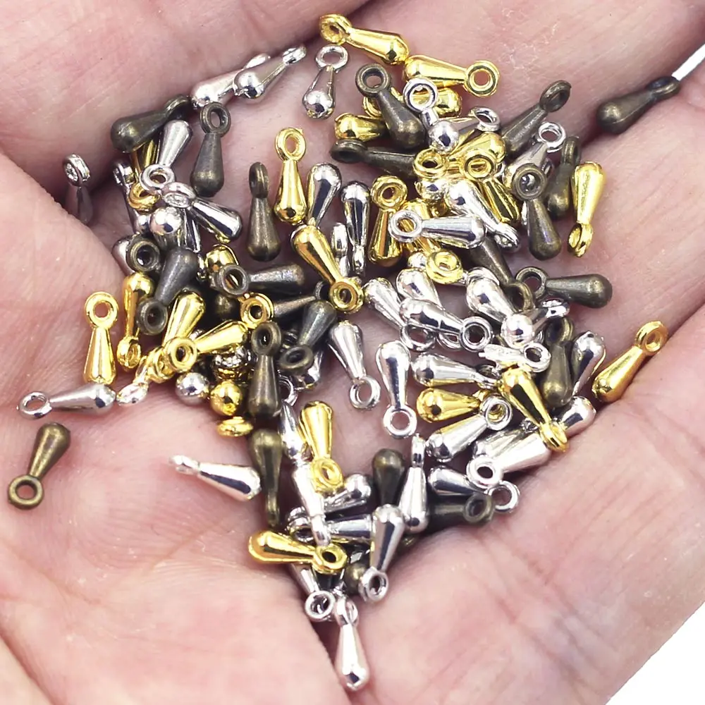 100Pcs Pendants Water Drop Metal Mixed Fit For Charm Necklaces Extender Chain Jewelry DIY Findings 7x2.5mm