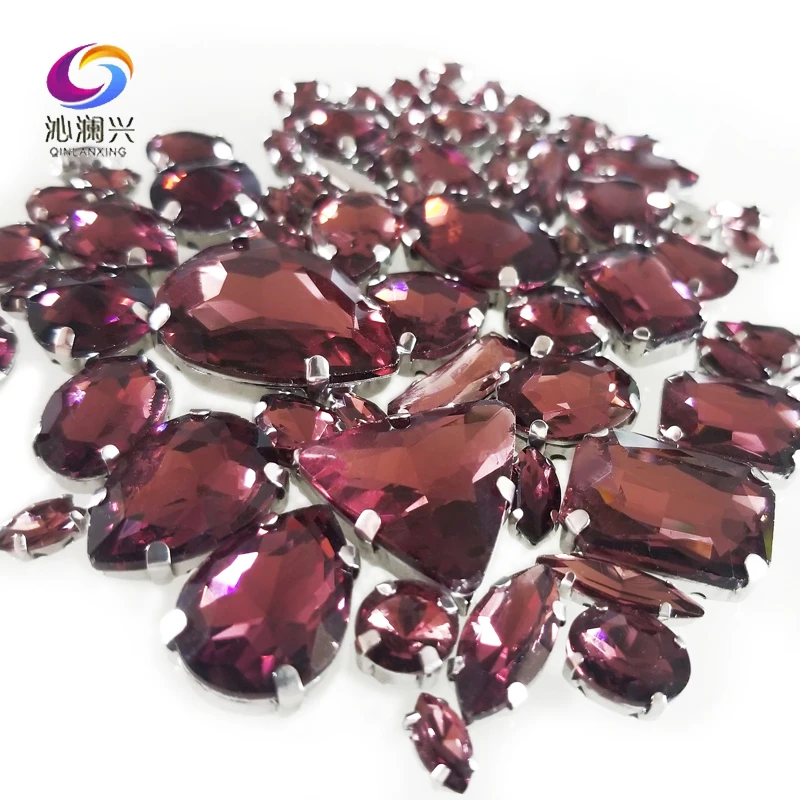 

Mix Shape Crystal Glass Rhinestones, Silver Bottom Sewing Stones for Needlework, DIY Clothing accessories, Wine Red Color, 68Pcs