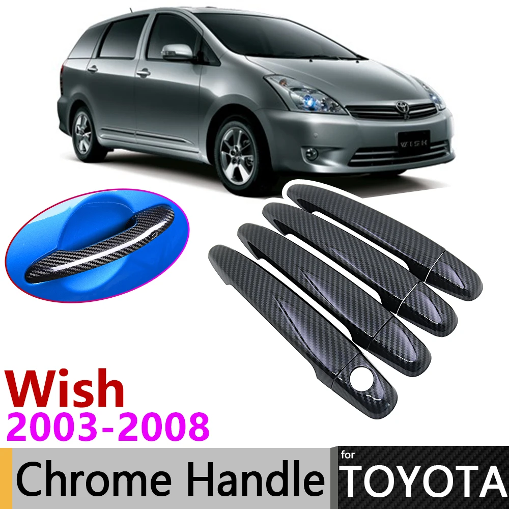 Black Carbon Fiber Door Handle Cover for Toyota Wish AE10 10 2003~2008 2004 2005 2006 Car Accessories Stickers Trim Set Chrome