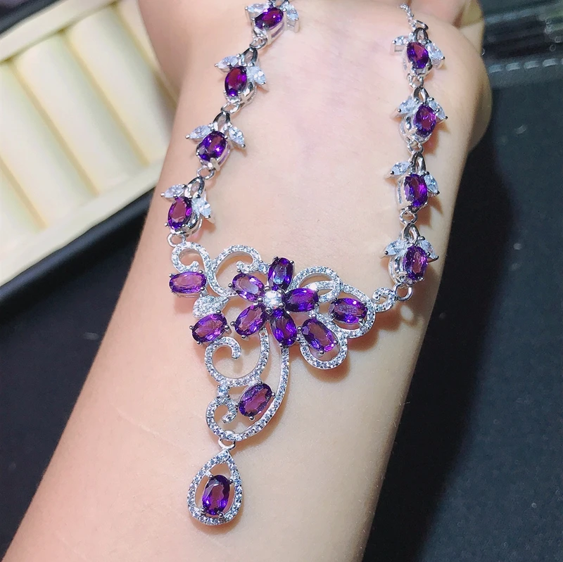 Deluxe Amethyst Necklace, 925 Pure Silver Customization, Seiko Production, Hot Selling Style, Wholesale Price