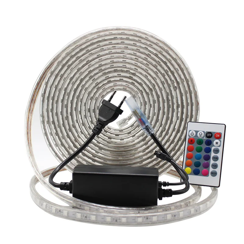 AC220V LED Strip Light Waterproof IP65 Led Tape 60leds/m SMD5050 Strip Light RGB Flexible 5m 10m String Lighting With Power Plug