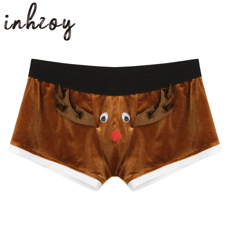 Hot Sexy Men's Panties Christmas Underwear Holiday Elk Boxer Shorts Santa Claus Costume Xmas Festival Rave Party Male Underpants