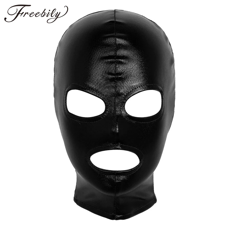 Halloween Cosplay Latex Hood Mask Shiny Metallic Open Eyes Mouth Headgear Unisex Full Over Head Mask for Role Play Costume