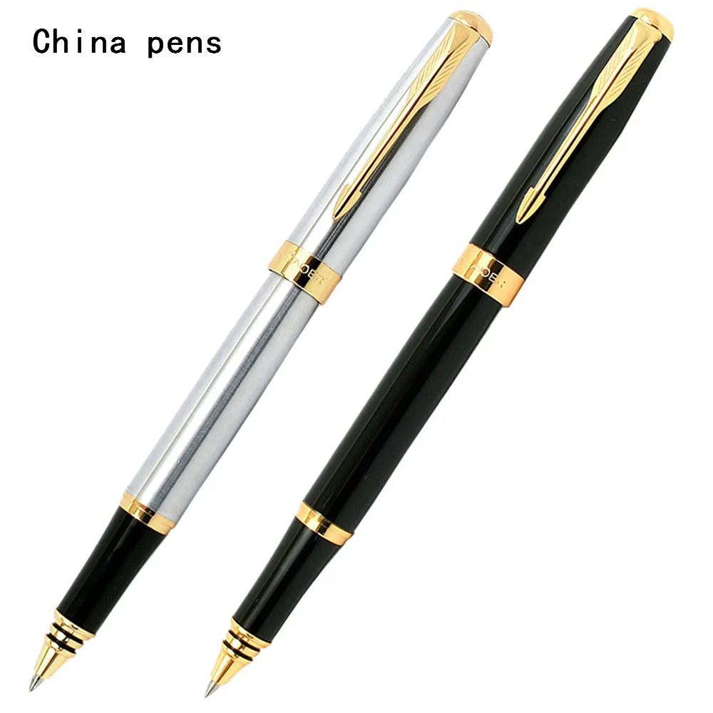 Baoer 388 Black Silver Business Metal Roller ball Pen Medium Nib Gold Clip  office School student Supplies Ballpoint Pens