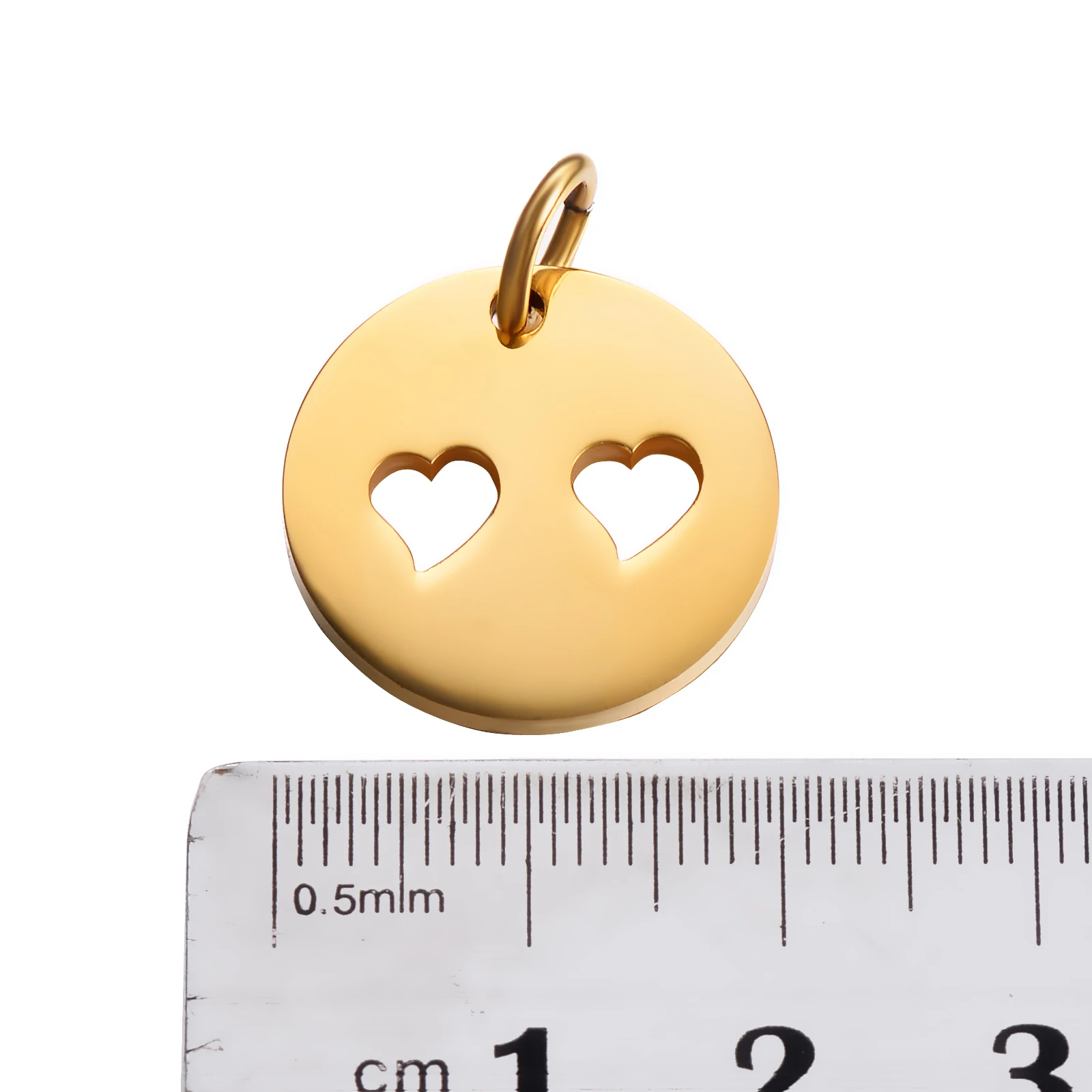 10pcs Miliary Stainless Steel ID Tags 25mm Round with 2 Hearts Tag Pendant Necklace Jewelry 3 Colors Hypollergenic