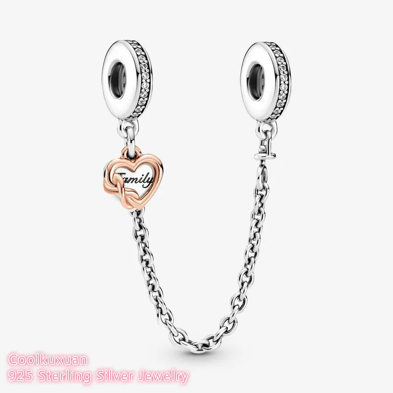 

Autumn Original 925 Sterling Silver Family Heart Safety Chain Charm beads Fits Pandora bracelets Jewelry Making