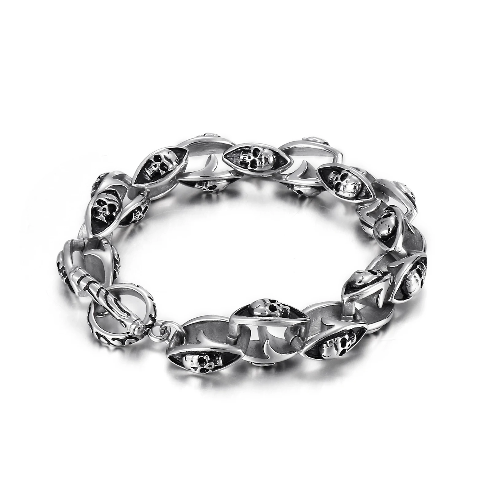 Stainless Steel Punk Trendy Men Skull Bracelet On Hand