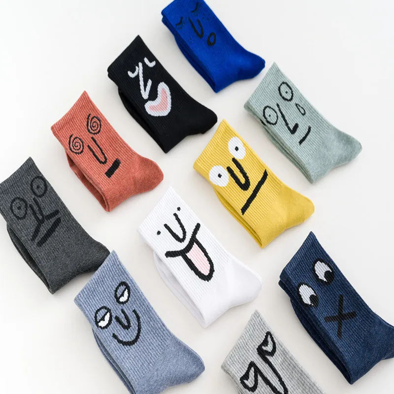 Women Socks Knitting Expression Fashion Black White Yellow Cotton Funny Happy Socks Dropshipping Skateboard Hip Hop Streetwear