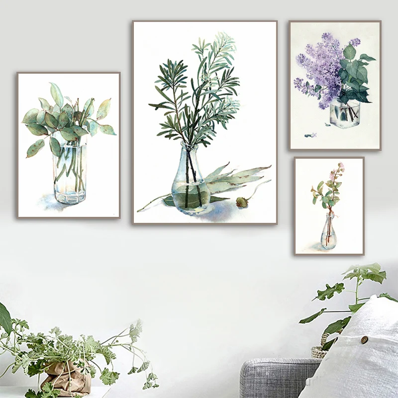 

Nordic Green Plant Canvas Posters Flower Wall Art Painting Potted Poster Vase Aesthetic Pictures for Living Room Home Decor