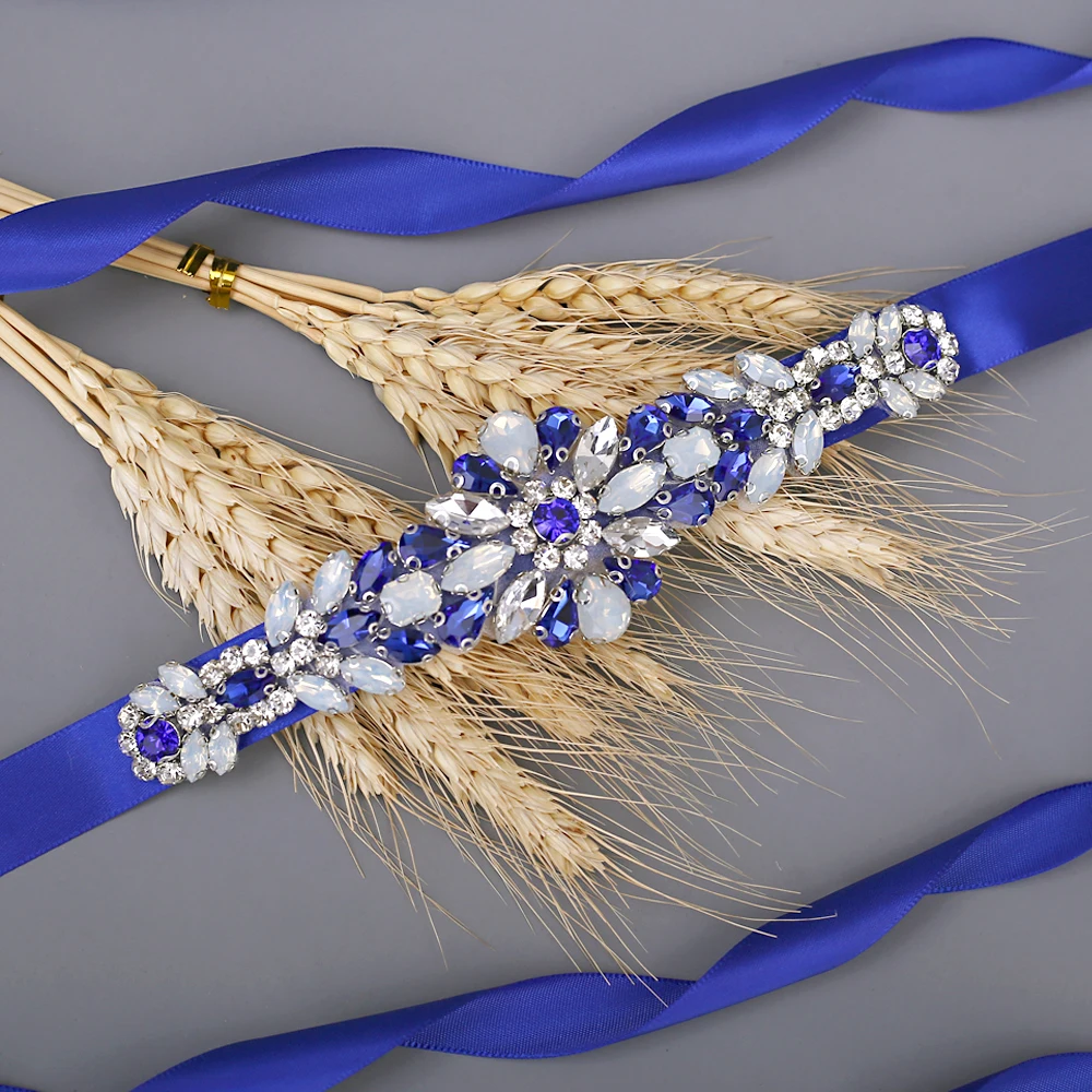 100% Handmade Luxury Royal Blue Rhinestone เข็มขัดแต่งงานเจ้าสาวเข็มขัดเข็มขัดอัญมณี Sparkle เข็มขัด Sashes เจ้าสาวงานแต่งงาน...