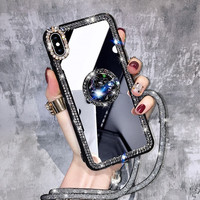 Phone Case For Huawei P40 Lite P60 P50 Pro P40 Po Enjoy 20 Pro 10S 9 Plus 9S Crystal Makeup Mirror Diamond Finger Ring Coque