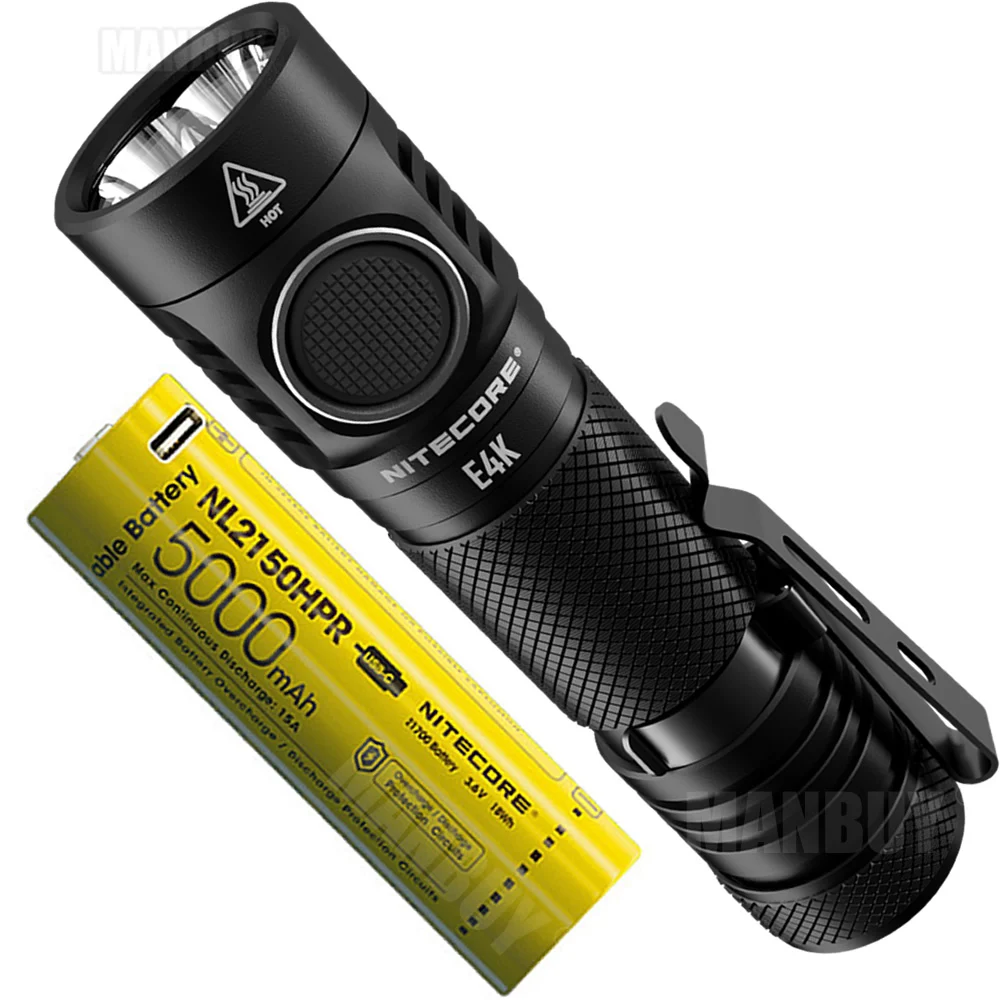 2024 Nitecore E4K 4400 Lumens Compact EDC Flashlight 4xCREE XP-L2 V6 LED Torch with NL2150HPR 5000mAh 21700 Rechargeable Battery