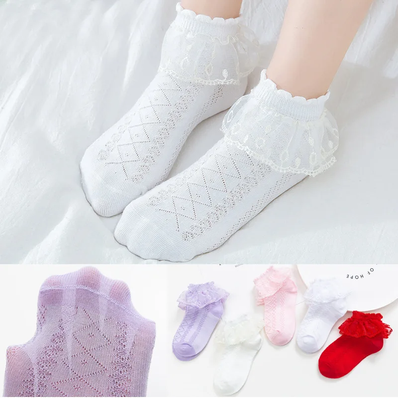 Girls Socks Spring Summer Princess Cotton Lace Sock Infant Thin Red Sox Breathable Children Baby Girls Net ankle Sock