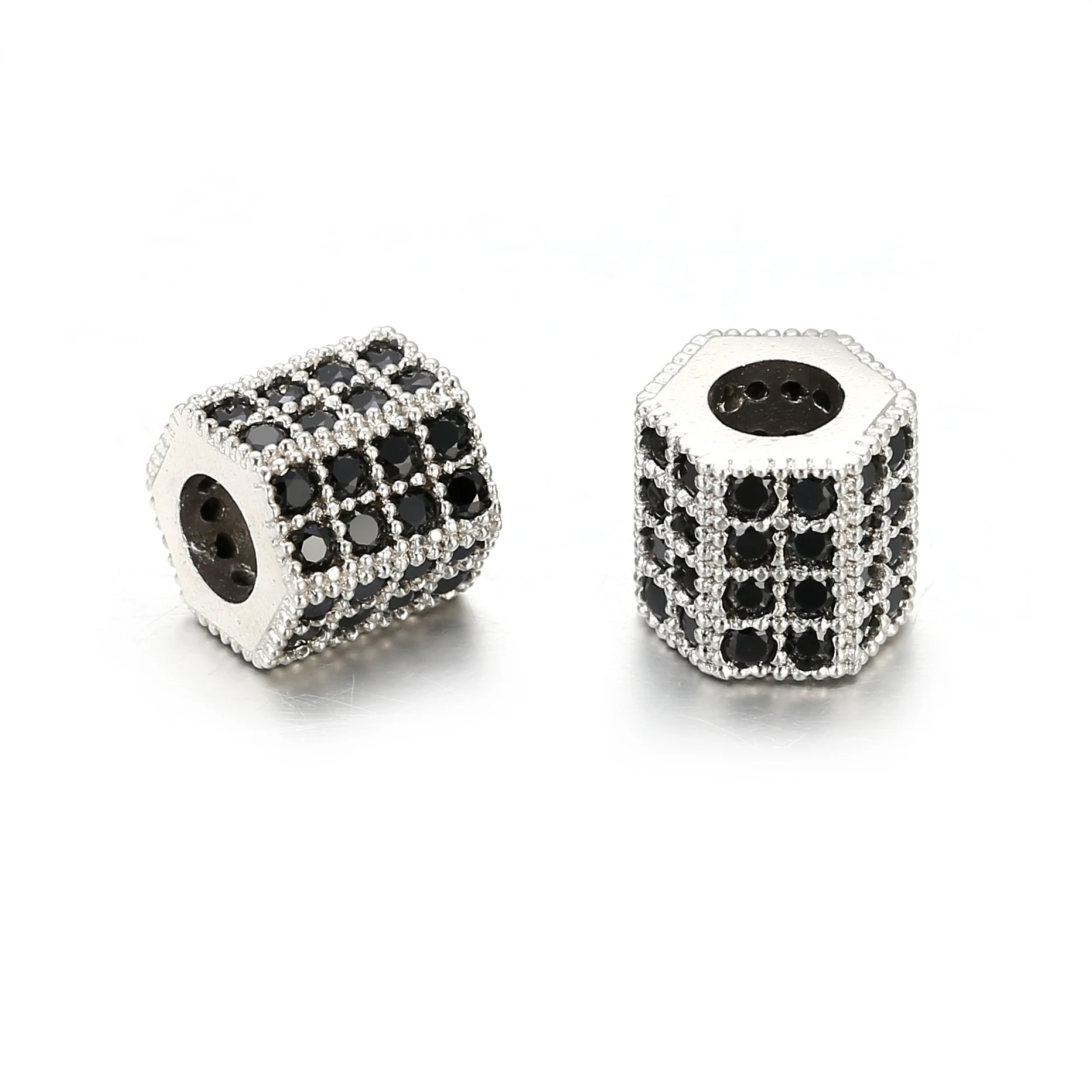 Copper Geometric Hexagon Black CZ Beads for Bracelets Necklace Jewelry Making Men Women Charms Spacer Beads DIY Accessories
