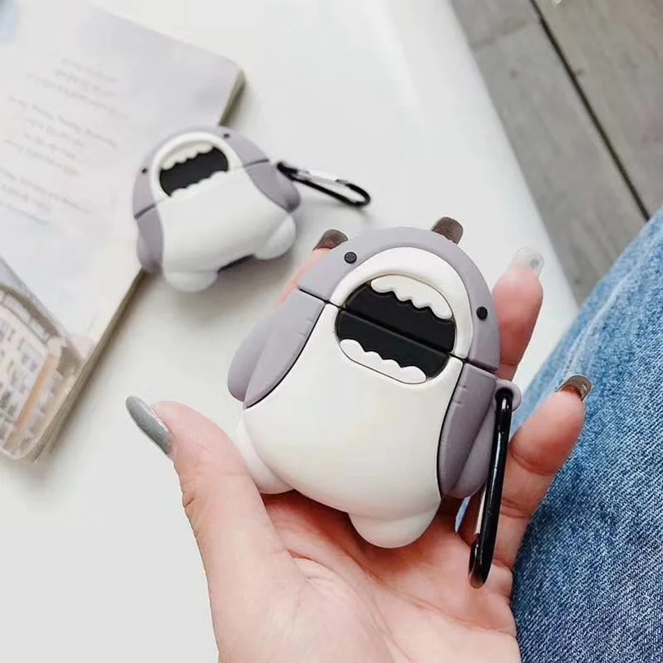 For Airpods case Cartoon shark funny Case For AirPods 2 case Cute Protection Silicone Case For Air pods 2 headphone Case fundas