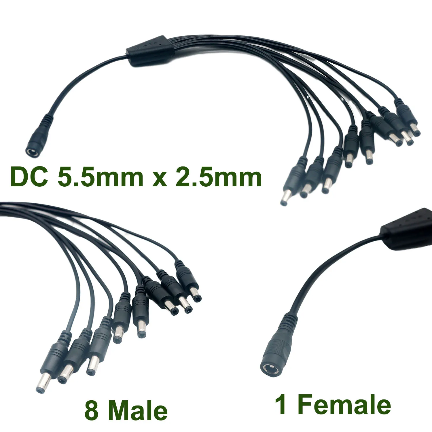 10pcs DC 5.5mm x 2.5mm 1 Female to 8 x Male Plug Port 12V CCTV Camera DC Power Splitter Adapter Connector Cable