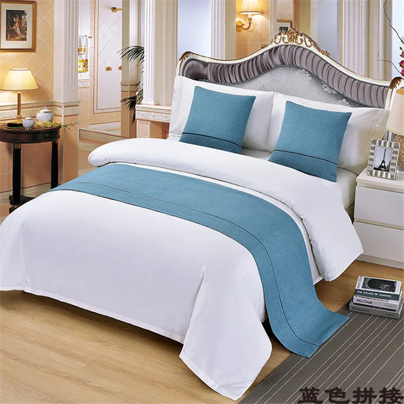 Pure Color Bed Runner Simplicity Modern Bed Spread Patchwork Bed Flag Coffee Blue Gray Home Hotel Decoration Bed Towel Cover