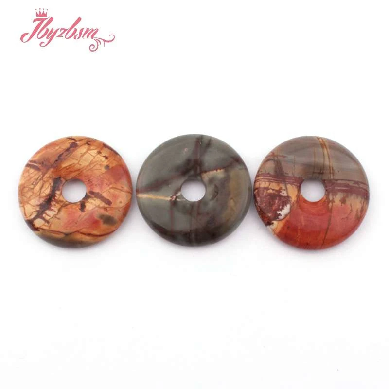 30mm Donut Rings Multicolor Picasso Jaspers Natural Stone Beads for DIY Charms Necklace Bracelet Pendant Jewelry Making 1 Pcs