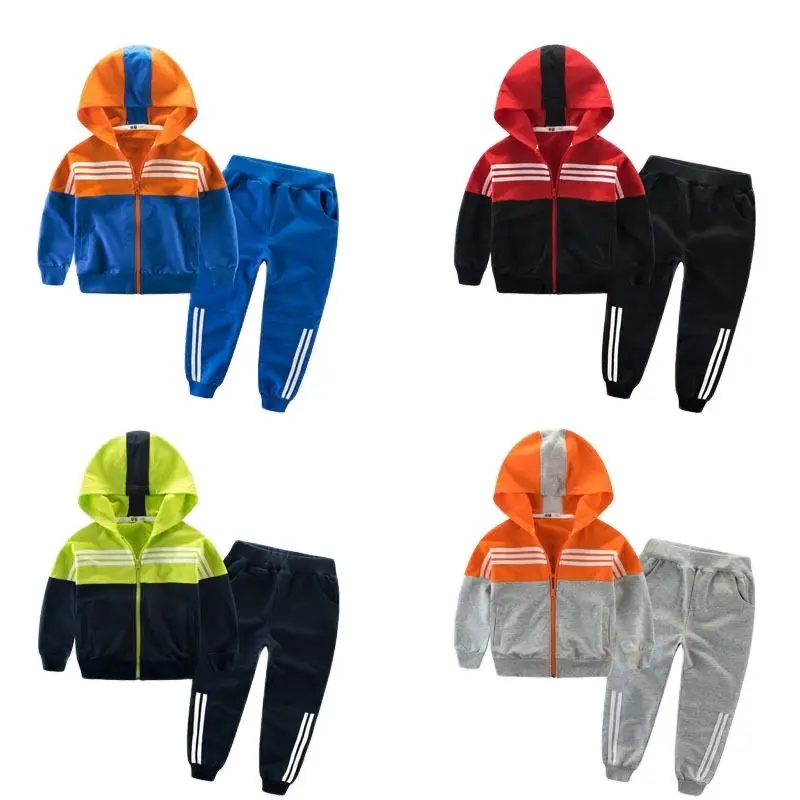 

Spring Boys Striped Sport Clothes Set Suits Toddler Kids Hooded Zipper Jackets And Pants 2PCs Tracksuit Children Clothing Sets