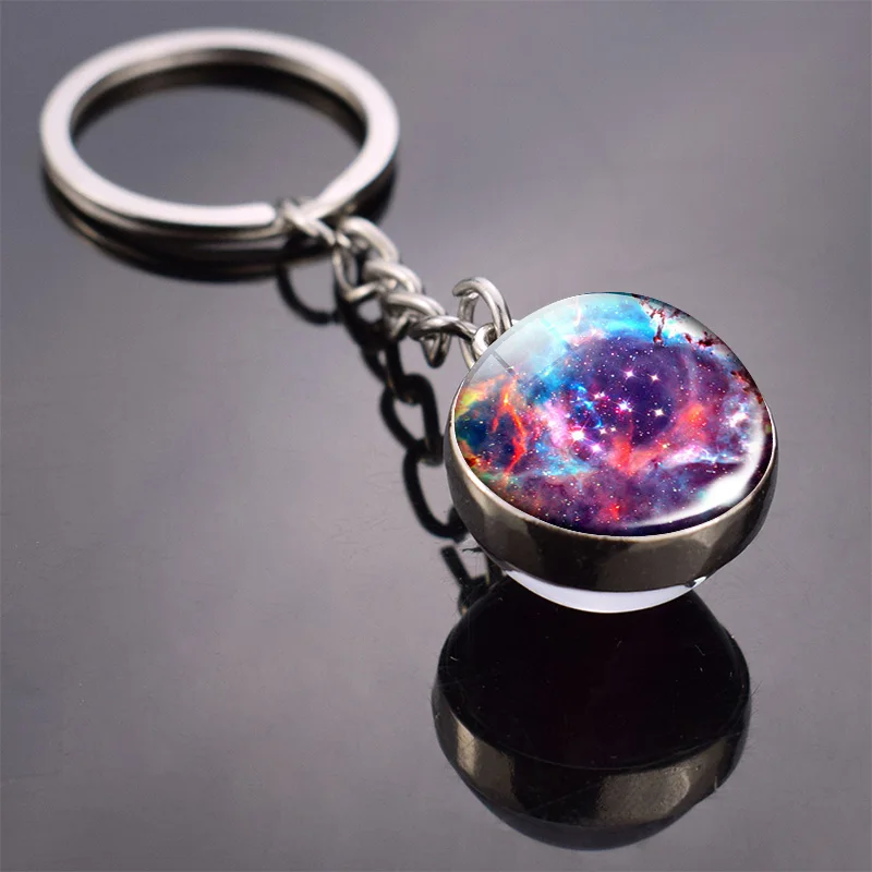 New fashion Nebula Jewelry Planet Galaxy Double Side Glass Ball Pendant Keychain Car Key Holder For Friends Gifts